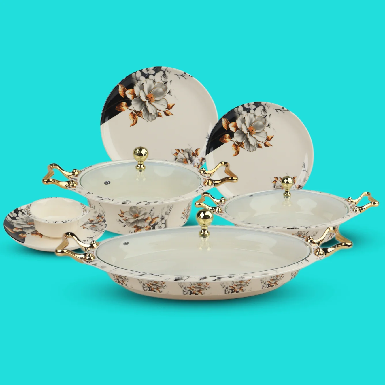 Crystal Coated 100% Double Glaze Melamine Dinner Set – Premium Quality 80 Pcs Set for 8 Persons – Model 13 - Image 2